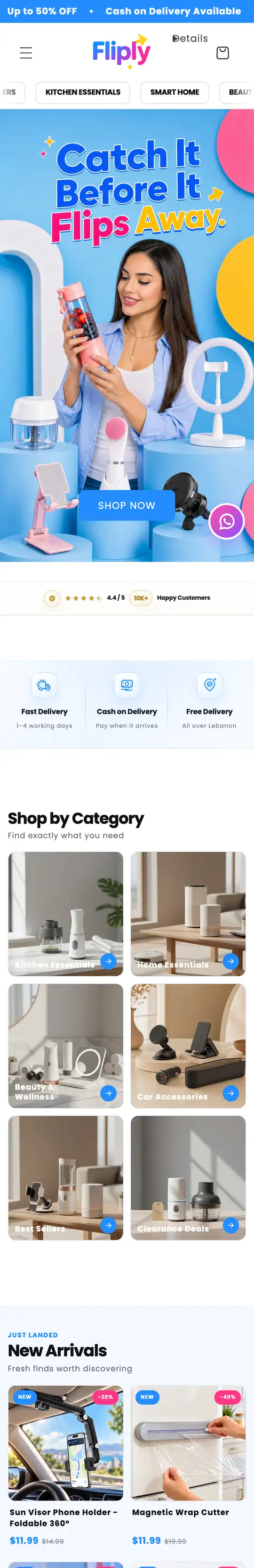 Fliply store homepage on a phone