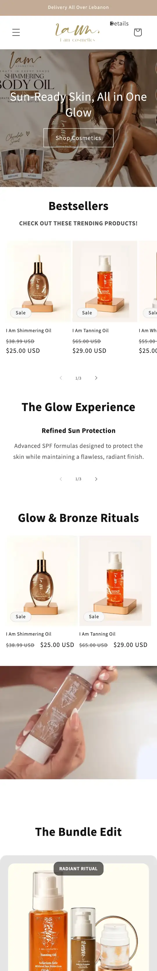 IAM Cosmetics store homepage on a phone